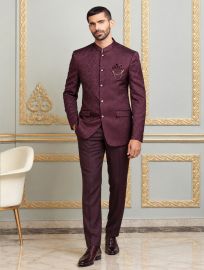 Bennevis Men’s Floral Brocade Mandarin Collar Jodhpuri 2 Piece Suit Set