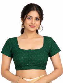 Graceful Essence Art Silk Dark Green Floral Embroidered Padded Blouse