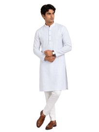 Men branded linen kurta set White Solid with White Pants