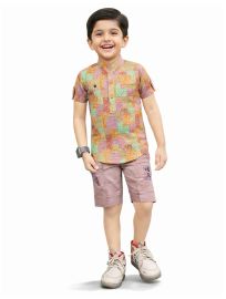 Graceful Essence Boys Trendy Cotton Printed Shirt and Shorts Set