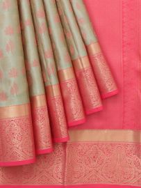Gracecharm Uppada Silk Leaf Butta Check Paisley Border Saree
