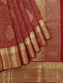 Gracecharm Pure Silk Floral Jaal Stone Butta Floral Border Saree