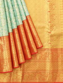 Gracecharm Pure Silk Floral Cluster Jaal Lattice Pallu Floral Border Saree