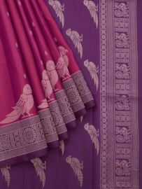 Gracecharm Pure Soft Silk Paisley Butta Parrot Motif Pallu Saree
