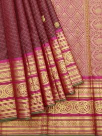 Vivaha Arani Pure Silk Micro Check Butta Diamond Pallu Elephant Border Saree