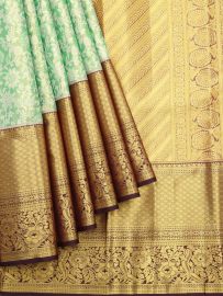 Vivaha Kanchipuram Pure Silk Floral Vine Jaal with Diagonal Leaf Brocade Pallu Saree