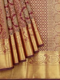 Vivaha Kanchipuram Pure Silk Floral Medallion Brocade with Diamond Lattice Pallu Saree
