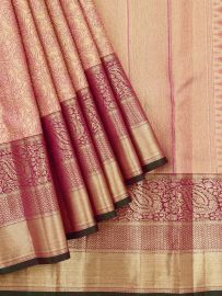 Vivaha Kanchipuram Pure Silk Floral Vine Jaal with Paisley Floral Zari Border Saree