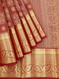 Vivaha Kanchipuram Pure Silk Elephant Geometric Check with Floral Zari Border Saree
