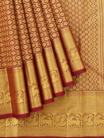 Vivaha Kanchipuram Pure Silk Floral Diamond Lattice with Zari Border Saree