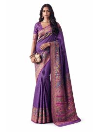 Gracecharm Katan Silk Butta with Peacock Floral Jaal Pallu Saree