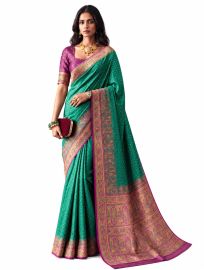 Gracecharm Katan Silk Butta with Paisley Floral Jaal Pallu Saree