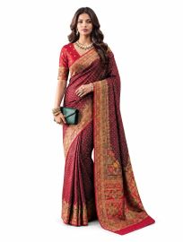 Gracecharm Katan Silk Butta with Paisley Floral Pallu Saree