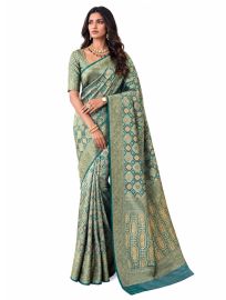 Gracecharm Mashru Kanjivaram Silk Geometric Floral Design Saree