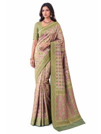 Gracecharm Mashru Kanjivaram Silk Geometric Floral Design Saree