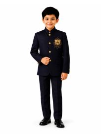 Royal Elegance Boys Black Elephant Crest Embroidered Bandhgala Suit Set