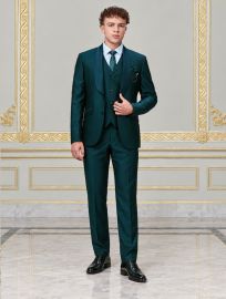 Bennevis Men’s Satin Shawl Lapel Solid Waistcoat Tuxedo 5 Piece Suit Set