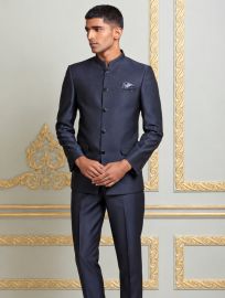 Bennevis Men’s Mandarin Collar Micro Textured Jodhpuri 2 Piece Suit Set