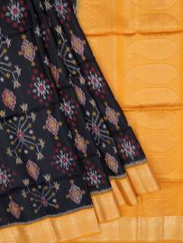 BlossomEase Pochampally Silk Ikat Design with Contrast Zari Border Saree