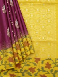 Gracecharm Pure Soft Silk Butta Design Contrast Ikat Border Saree