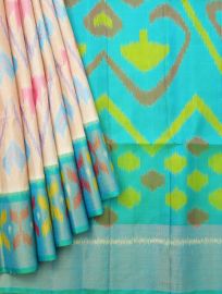Gracecharm Pure Soft Silk Geometric Ikat Motif Contrast Border Saree
