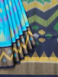 Gracecharm Pure Soft Silk Geometric Ikat Butta Design Zigzag Border Saree