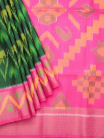 Gracecharm Pure Soft Silk Geometric Ikat Motif with Contrast Border Saree