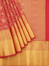 Vivaha Pure Silk Kanchipuram Floral Vine Jaal Motif with Zari Border Saree