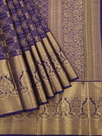 Gracecharm Pure Silk Annapakshi Floral Check Lattice Pallu Zari Saree