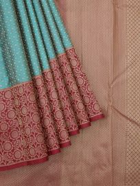 Vivaha Pure Silk Kanchipuram Micro Dot Butta with Contrast Zari Border Saree