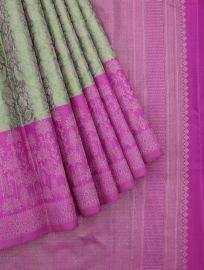 Vivaha Pure Silk Kanchipuram Bird Floral Jaal Motif Contrast Border Saree