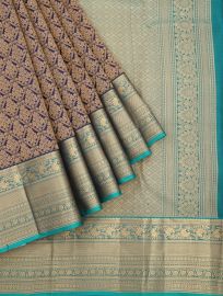 Gracecharm Pure Silk Floral Vase Jaal Zari Border Diamond Pallu Saree