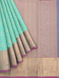 Gracecharm Pure Silk Floral Vine Jaal Motif with Contrast Zari Border Saree