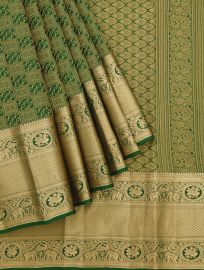 Gracecharm Pure Silk Geometric Check Jaal Elephant Peacock Zari Border Saree