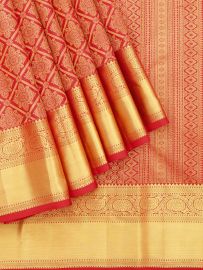 Vivaha Pure Silk Wedding Kanchipuram Floral Medallion Geometric Pallu Saree
