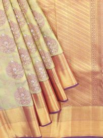 Vivaha Arani Pure Silk Paisley Medallion with Diagonal Zari Pallu Saree