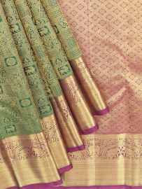 Vivaha Kanchipuram Pure Silk Animal Floral Grid Jacquard with Diamond Zari Pallu Saree