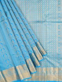 Vivaha Kanchipuram Pure Silk Floral Medallion Stripe with Lattice Pallu Saree