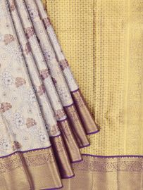 Vivaha Kanchipuram Pure Silk Floral Vine Jaal with Geometric Floral Grid Pallu Saree