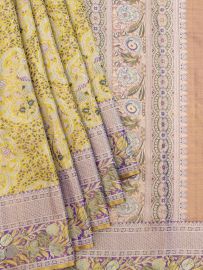 Vivaha Kanchipuram Pure Silk Peacock Floral Medallion with Brocade Pallu Saree
