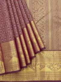 Vivaha Kanchipuram Pure Silk Geometric Floral with Paisley Diamond Brocade Pallu Saree