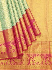Vivaha Kanchipuram Pure Silk Bird Floral Jaal with Diagonal Paisley Pallu Saree