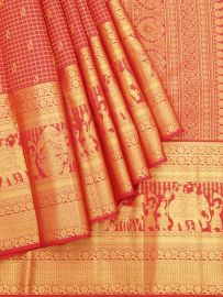 Vivaha Kanchipuram Pure Silk Zari Check Paisley Butta with Zari Border Saree