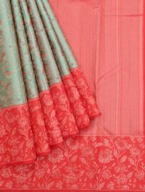Vivaha Pure Silk Floral Bird Jaal with Geometric Brocade Pallu Saree