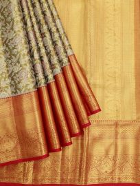 Vivaha Pure Silk Floral Jaal with Geometric Brocade Pallu Saree