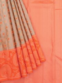 Vivaha Kanchipuram Pure Silk Check Floral Butta with Peacock Border Saree