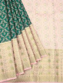 Vivaha Goddess Kanchipuram Pure Silk Floral Vine Jaal with Floral Brocade Pallu Saree