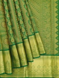 Vivaha Kanchipuram Pure Silk Annapakshi Grid with Diagonal Brocade Pallu Saree