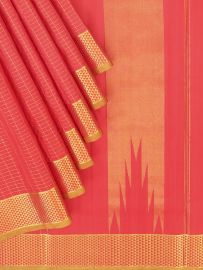 Traditional Arani Pure Silk Nine Yards Plain coral red  with Gold Zari weave Border Saree