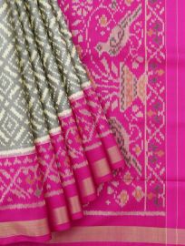 Pochampally Silk Diamond Ikat Jaal with Bird Floral Pallu Saree